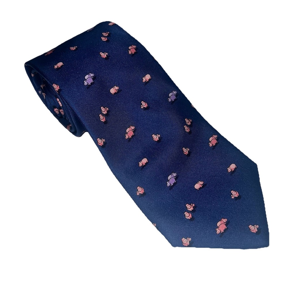 CHARLES TYRWHITT Navy Blue‎ Silk Men's Tie With Hippopotamus Print